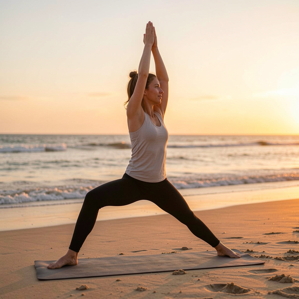 Energetic person practicing yoga outdoors, embodying vitality and balanced wellness
